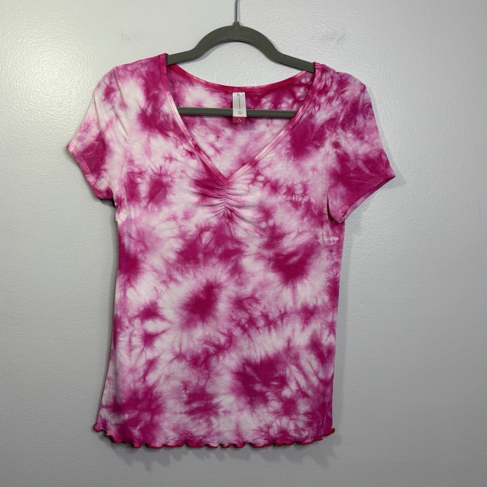 NO BOUNDARIES Pink Tie Dye V Neck Short Sleeve Shirt Size Medium 7-9
